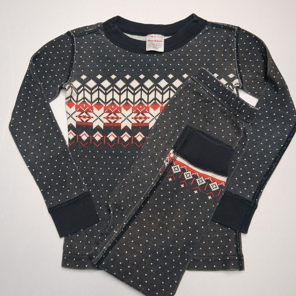 Hanna Andersson Black Red White Fair Isle Cotton Christmas Holiday Pajamas 100 4